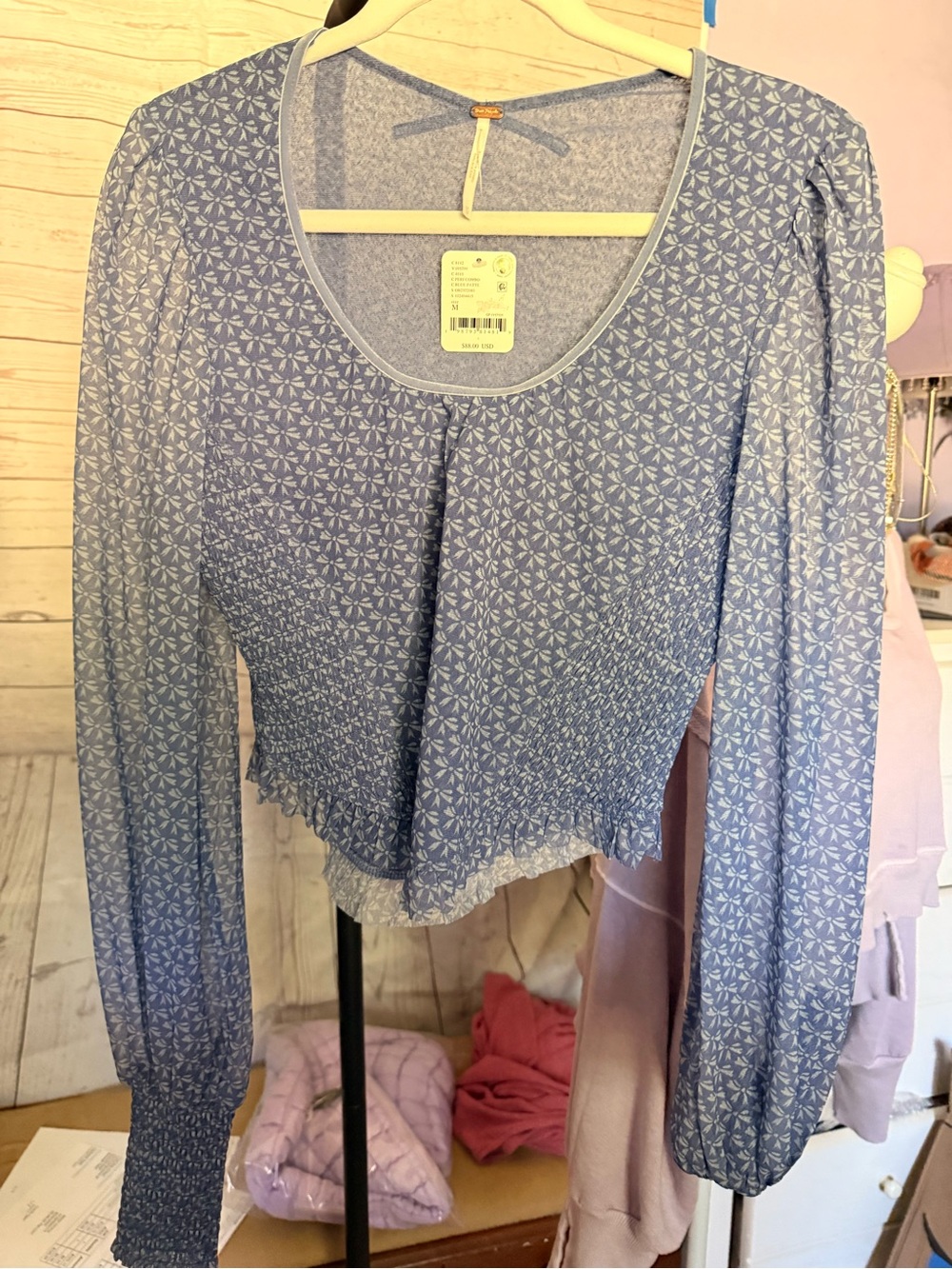 Free People Blue Dottie Long Sleeve Blouse - Picture 4 of 6